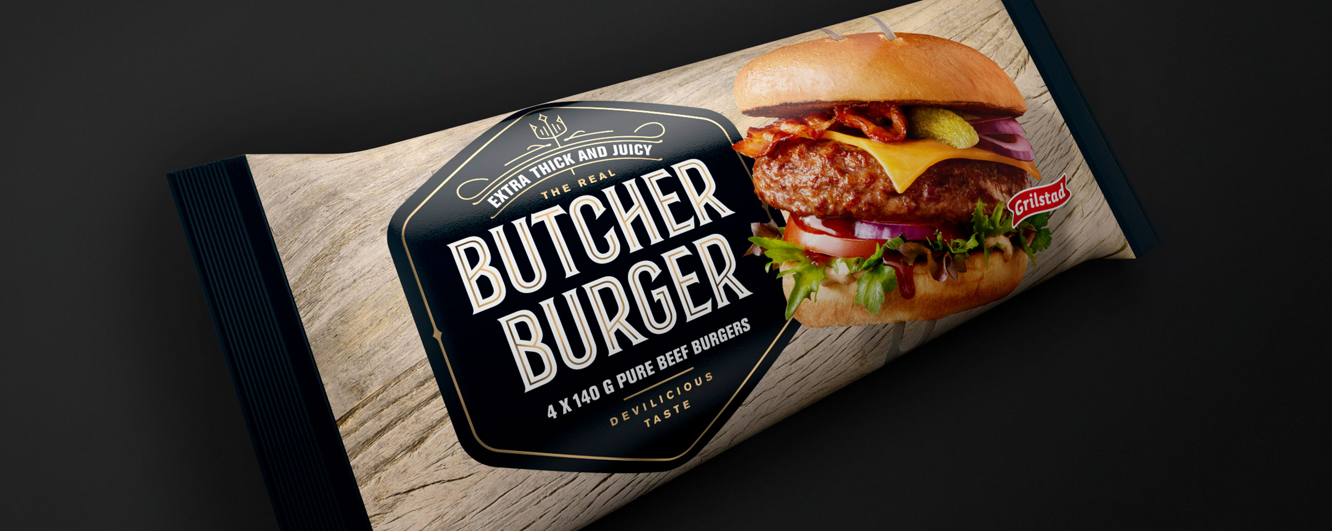 Grilstad Butcher Burger. Emballasje packaging design.